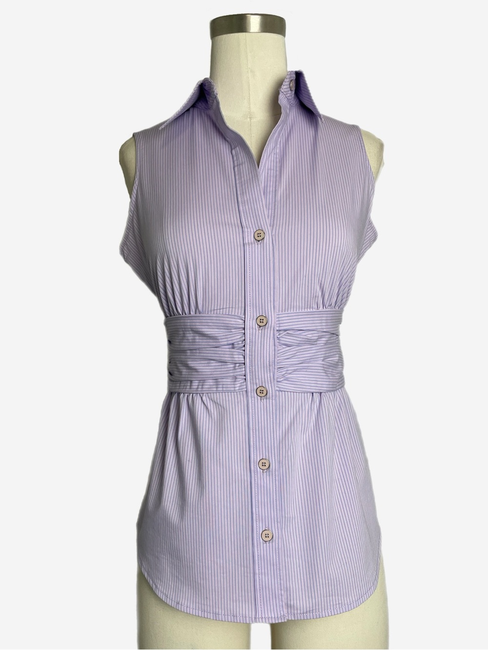 New York & Company Purple striped collared sleeveless button up blouse preppy XS